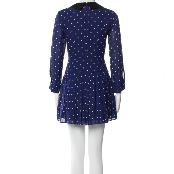 Reformation Tamia Mini dress navy Danube polkadot pattern black collar Sz 0 - Picture 4 of 16